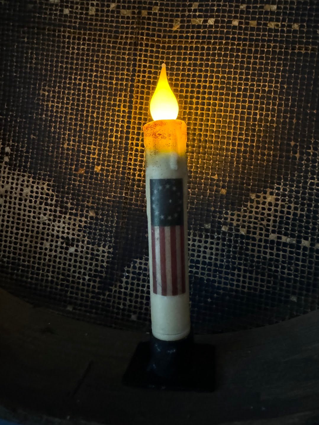 Primitive Handcrafted Patriotic 7" Betsy Ross Flag Battery Operated Led Timer Taper Candle - The Primitive Pineapple Collection