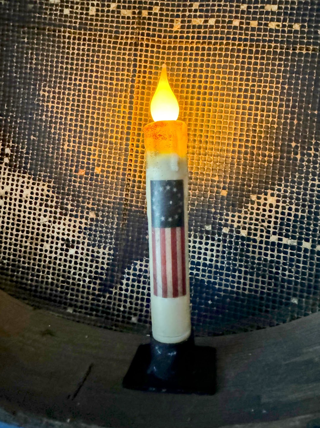 Primitive Handcrafted Patriotic 7&quot; Betsy Ross Flag Battery Operated Led Timer Taper Candle