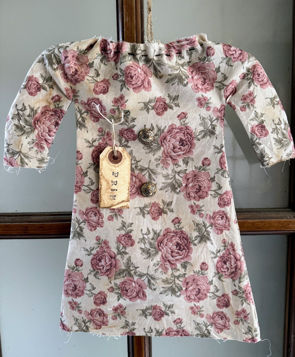 Primitive Colonial Handcrafted Vintage Look Rose Prairie Dress Hanger 13" - The Primitive Pineapple Collection
