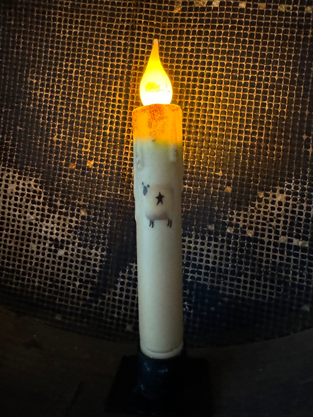 Primitive Handcrafted 7&quot; Sheep Battery Operated Led Timer Taper Candle