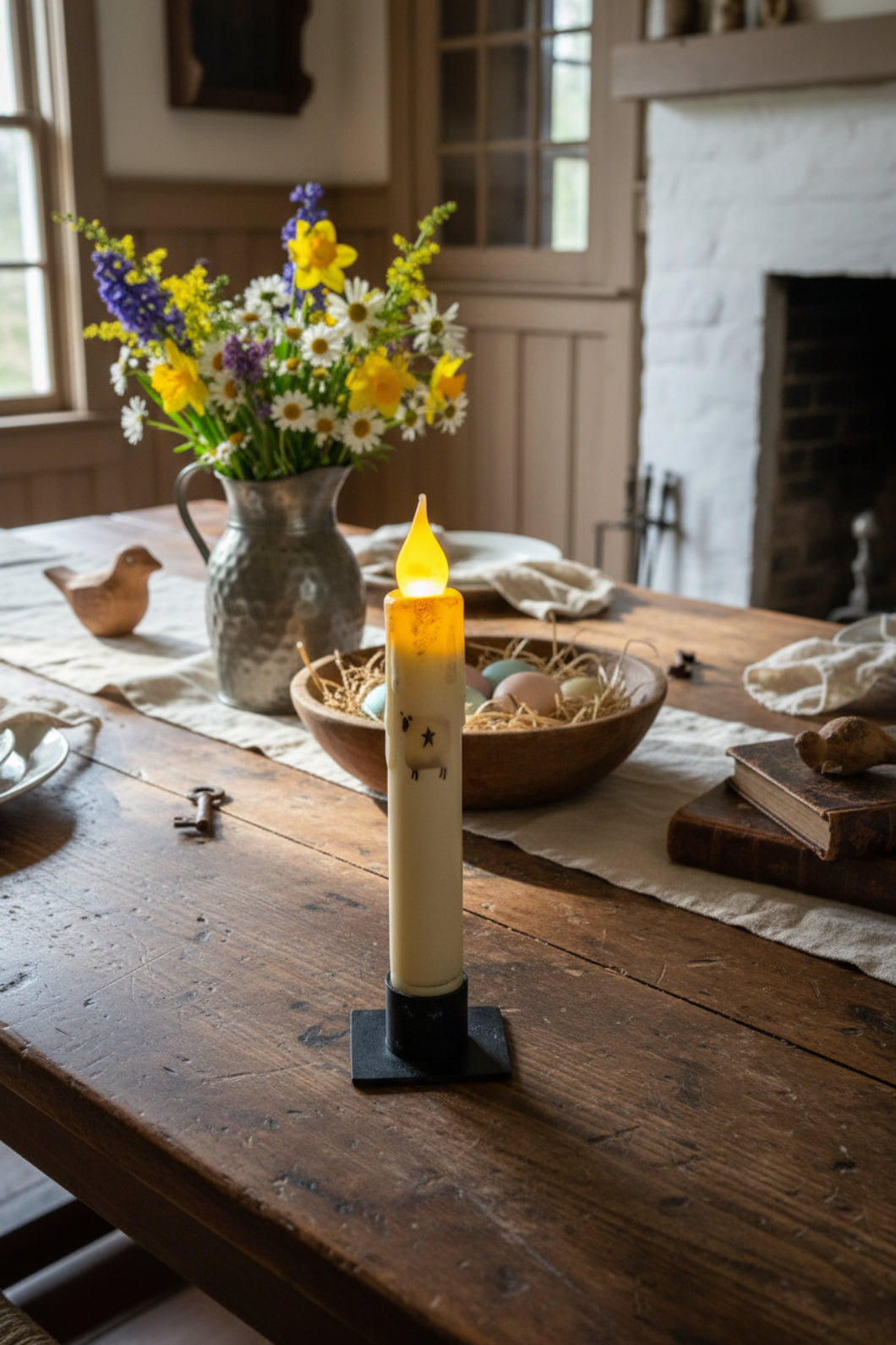 Primitive Handcrafted 7" Sheep Battery Operated Led Timer Taper Candle - The Primitive Pineapple Collection