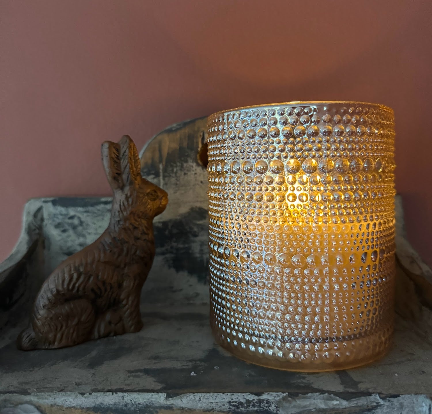 Primitive Ragon House 5" Champagne Dotted Glass Jar 3D Flame Battery Candle 6hr Timer - The Primitive Pineapple Collection