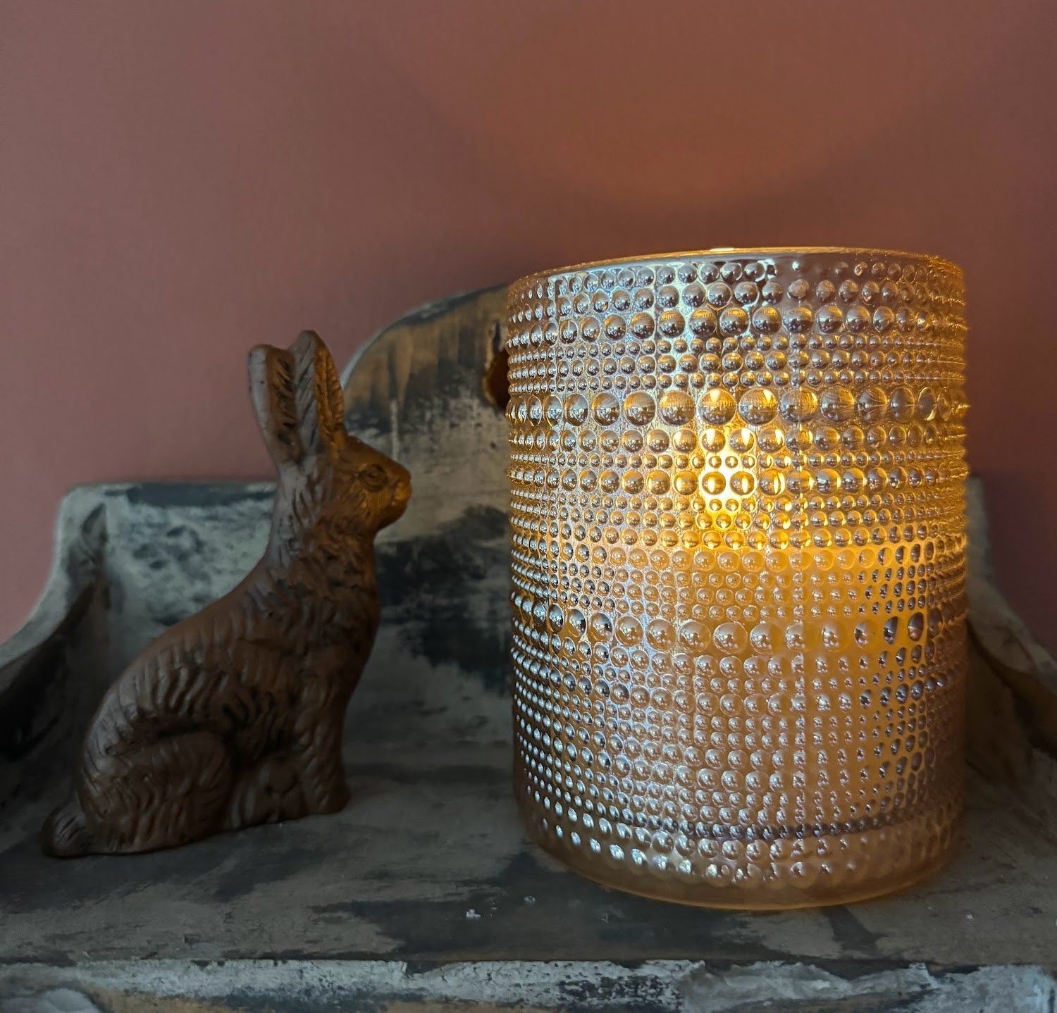 Primitive Ragon House 5" Champagne Dotted Glass Jar 3D Flame Battery Candle 6hr Timer - The Primitive Pineapple Collection