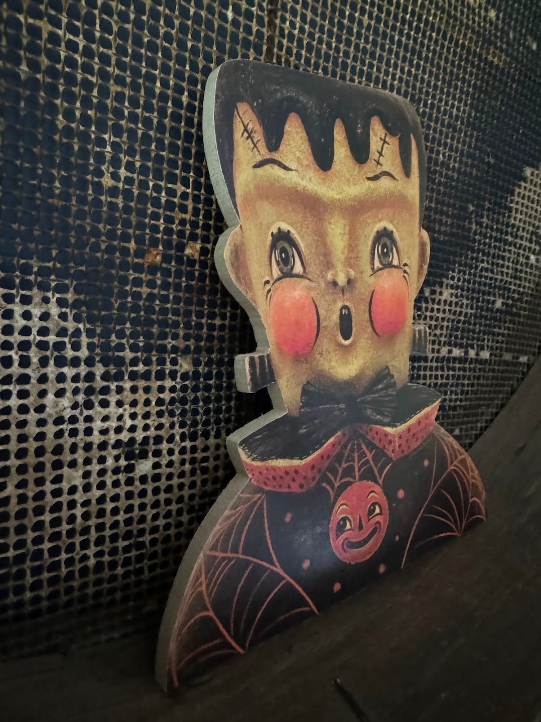 Handcrafted Halloween Retro Johanna Parker Frankenstein Wood Cutout 7" - The Primitive Pineapple Collection