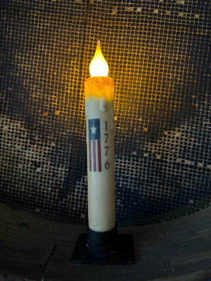 Primitive Handcrafted Patriotic 7&quot; 1776  Flag Battery Operated Led Timer Taper Candle