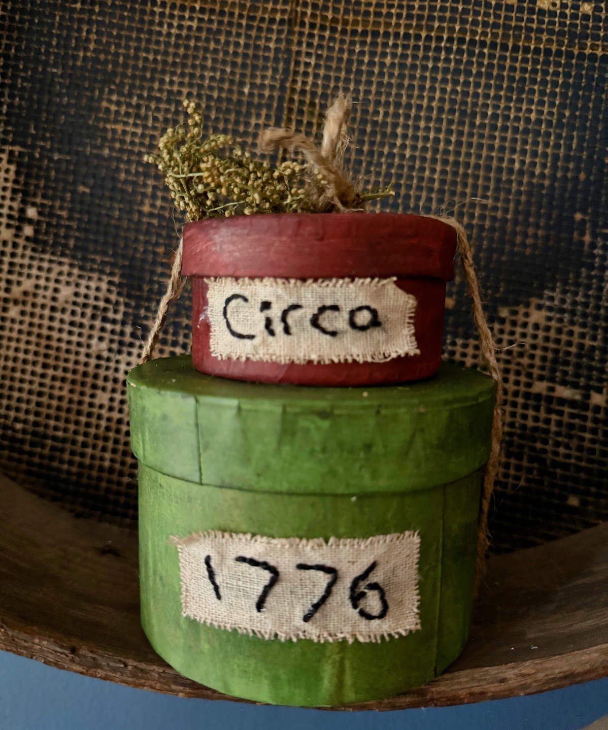 Primitive Handcrafted "Circa 1776 " Stacked Colonial Boxes 5"H Sweet Annie - The Primitive Pineapple Collection