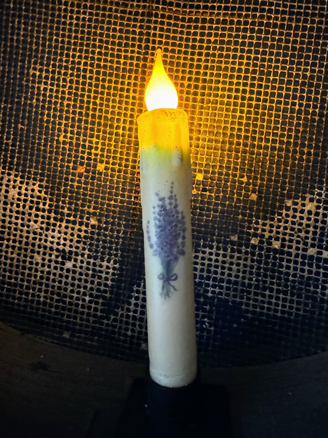 Primitive Handcrafted Spring 7&quot; Lavender Battery Operated Led Timer Taper Candle