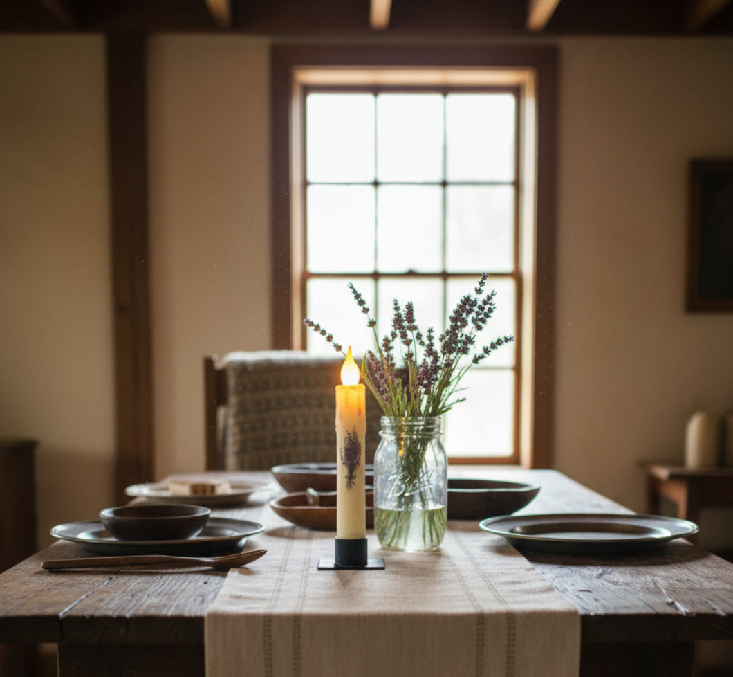 Primitive Handcrafted Spring 7" Lavender Battery Operated Led Timer Taper Candle - The Primitive Pineapple Collection