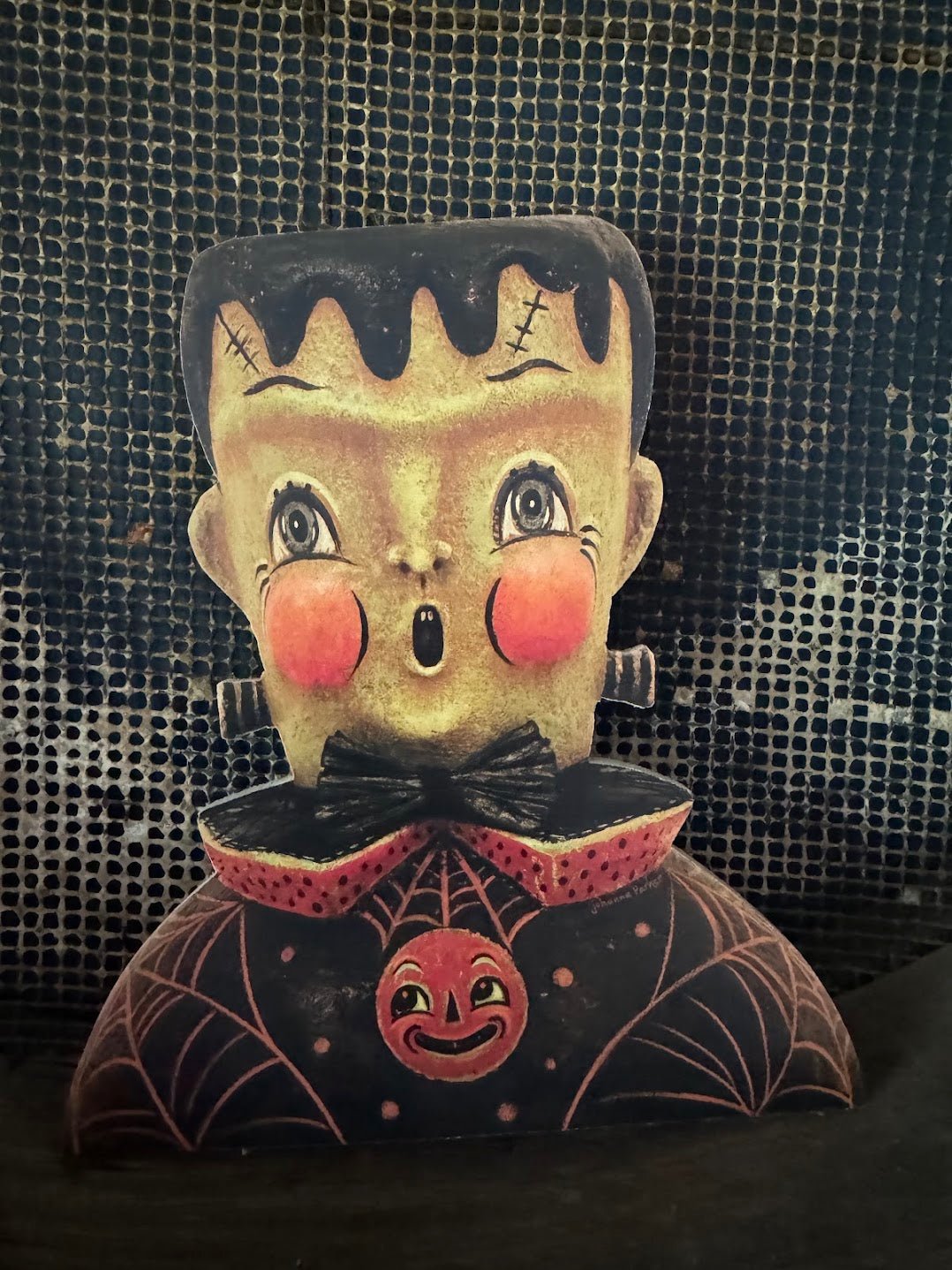 Handcrafted Halloween Retro Johanna Parker Frankenstein Wood Cutout 7" - The Primitive Pineapple Collection