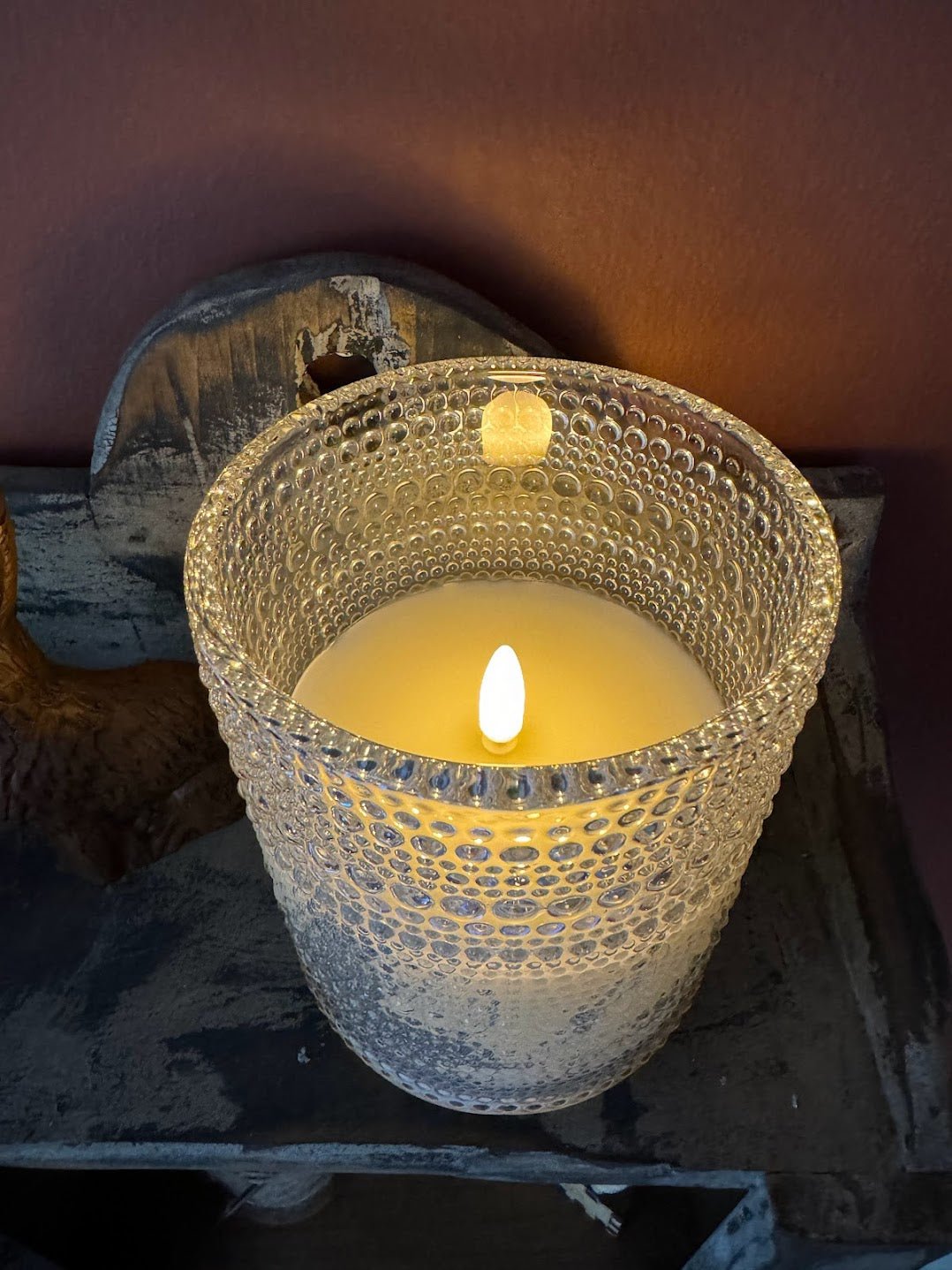 Primitive Ragon House 5" Dotted Glass Jar 3D Flame Battery Candle 6hr Timer - The Primitive Pineapple Collection