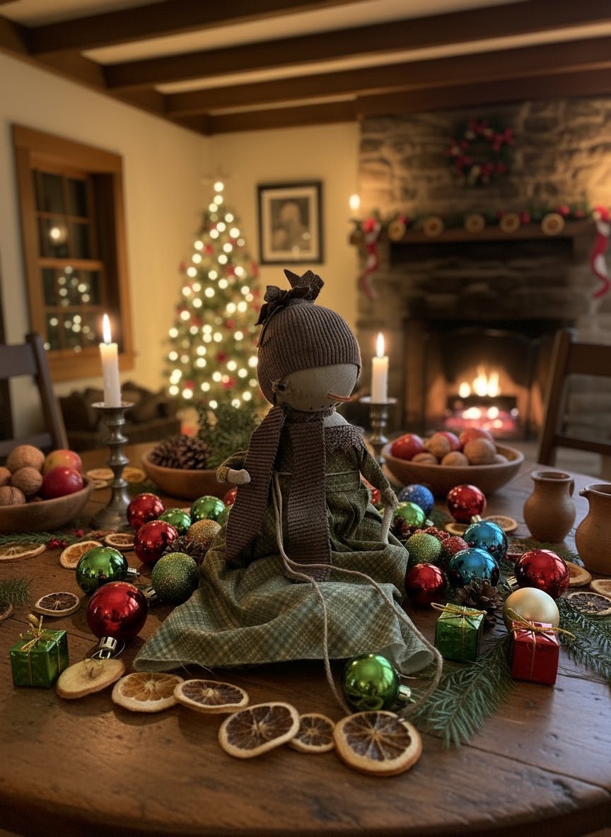 Primitive Christmas Handcrafted Alice Snow Girl Doll w/ Hat 12" - The Primitive Pineapple Collection