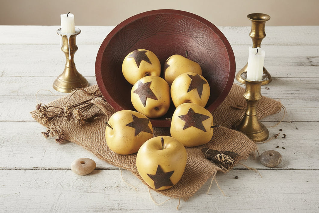 Primitive Colonial 4 Inch Large Yellow Apple with Star Bowl Filler - The Primitive Pineapple Collection