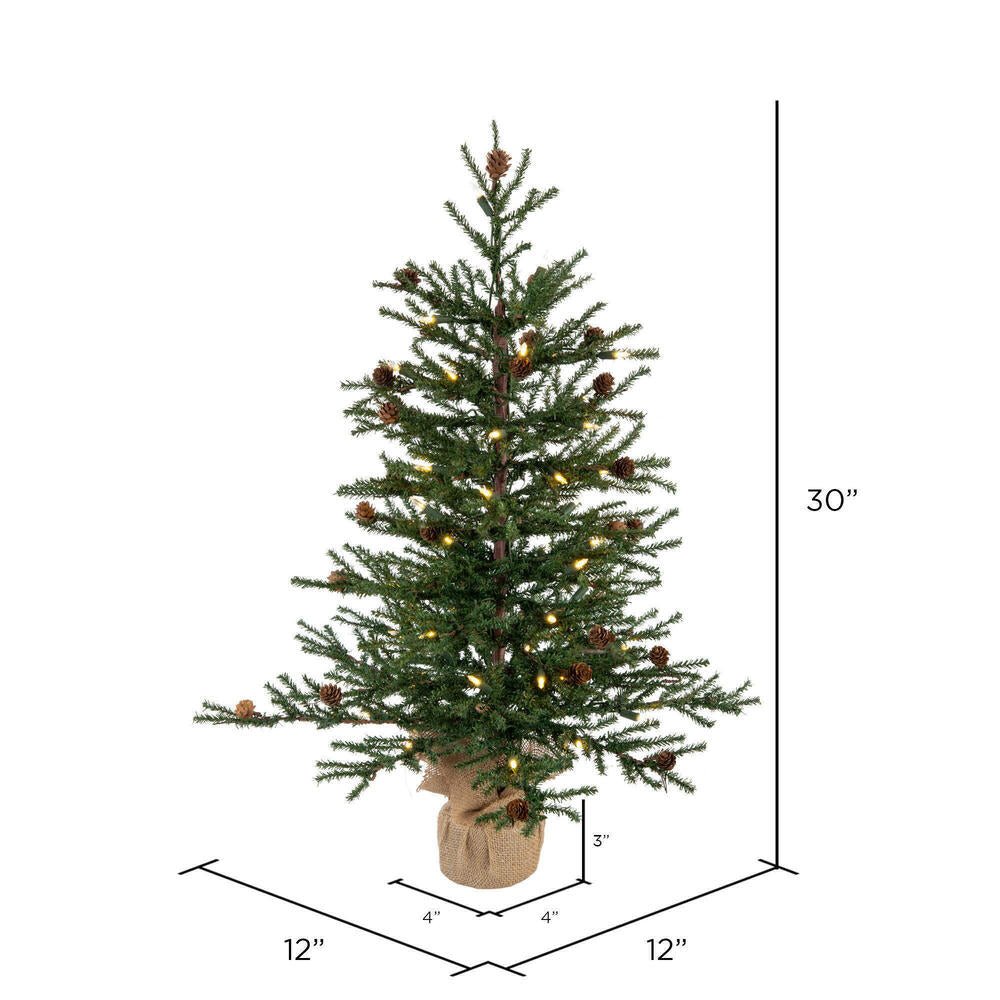 Vickerman 30" Carmel Pine Artificial Christmas Tree, Warm White Dura - lit LED Lights - The Primitive Pineapple Collection