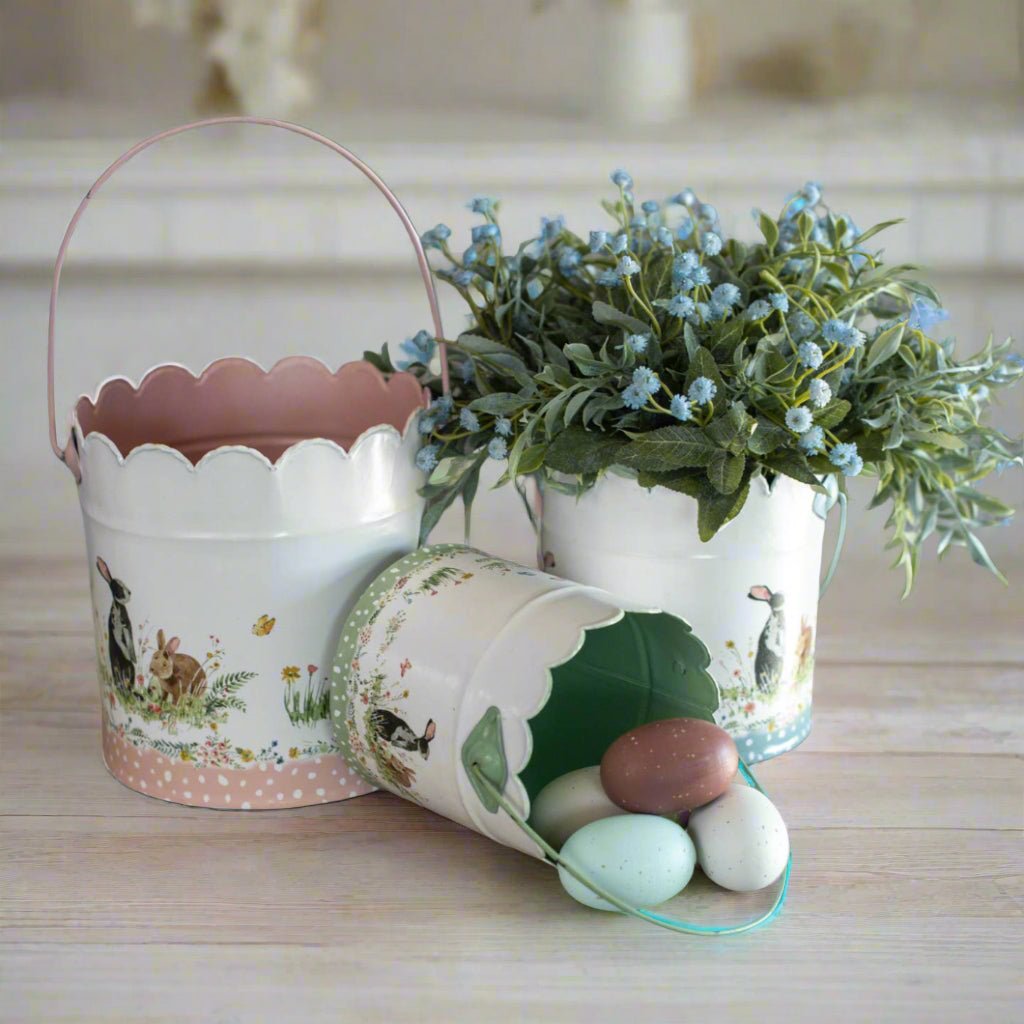 Primitive Ragon House Spring Easter 3 pc Scalloped Edge Bunny Buckets - The Primitive Pineapple Collection