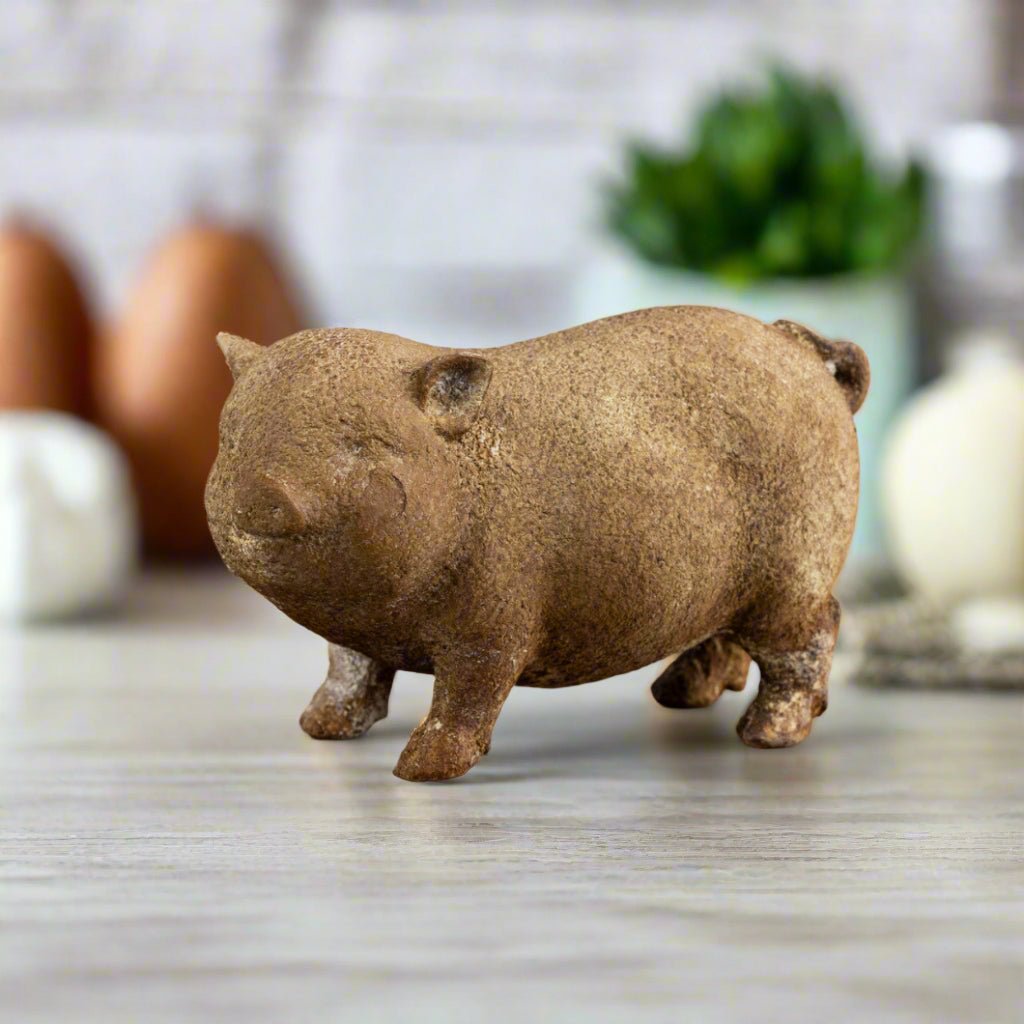 Primitive Ragon House 6.75" Cement Pig Figurine - The Primitive Pineapple Collection