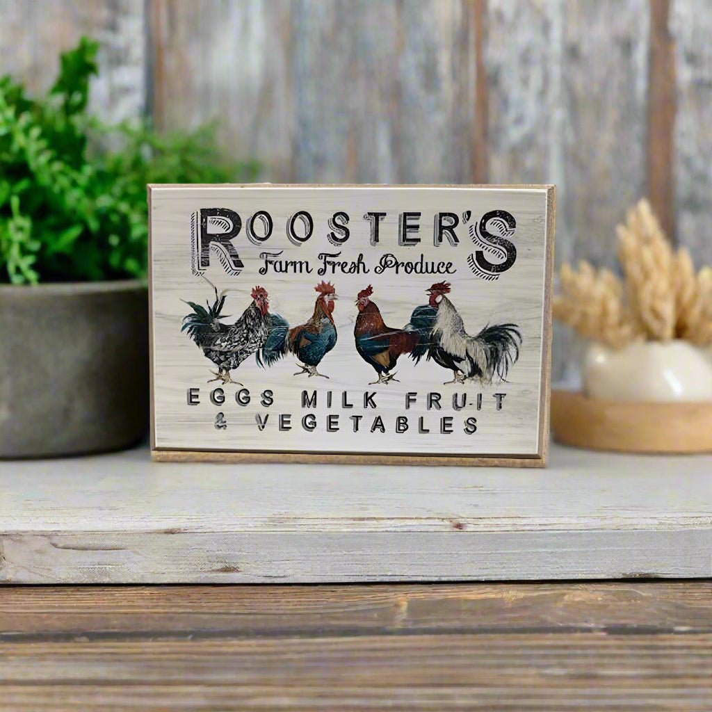 Primitive Farmhouse Roosters Block Shelf Sitter - The Primitive Pineapple Collection