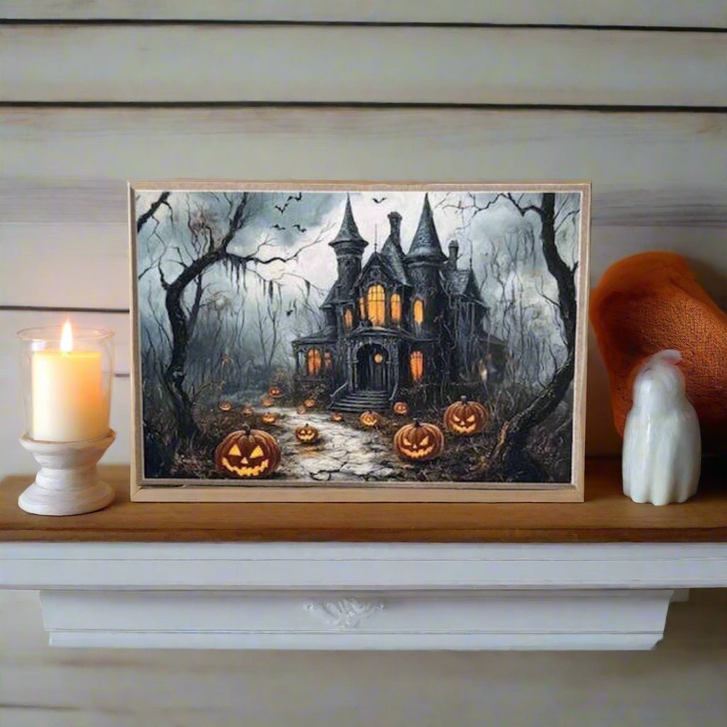 Primitive Halloween Handcrafted Spooky Haunted House w/ JOL Block - The Primitive Pineapple Collection