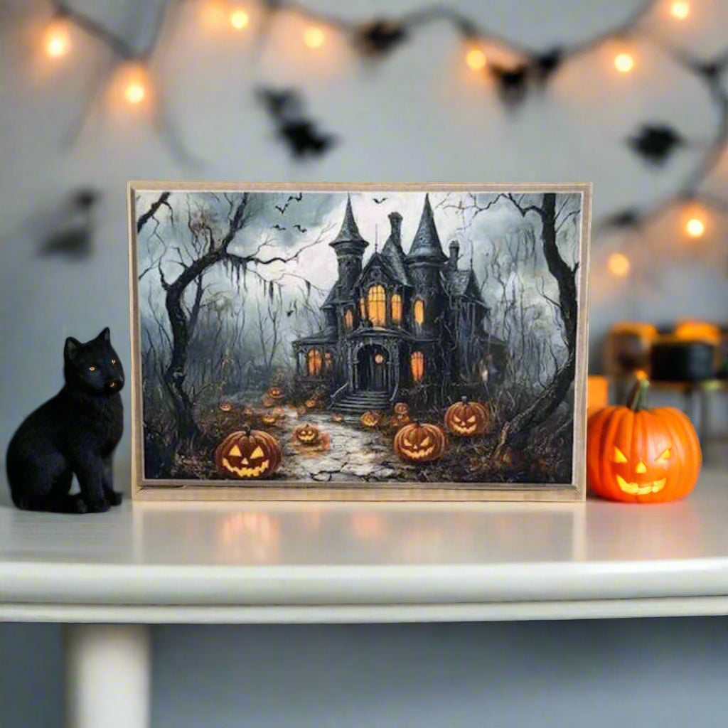 Primitive Halloween Handcrafted Spooky Haunted House w/ JOL Block - The Primitive Pineapple Collection