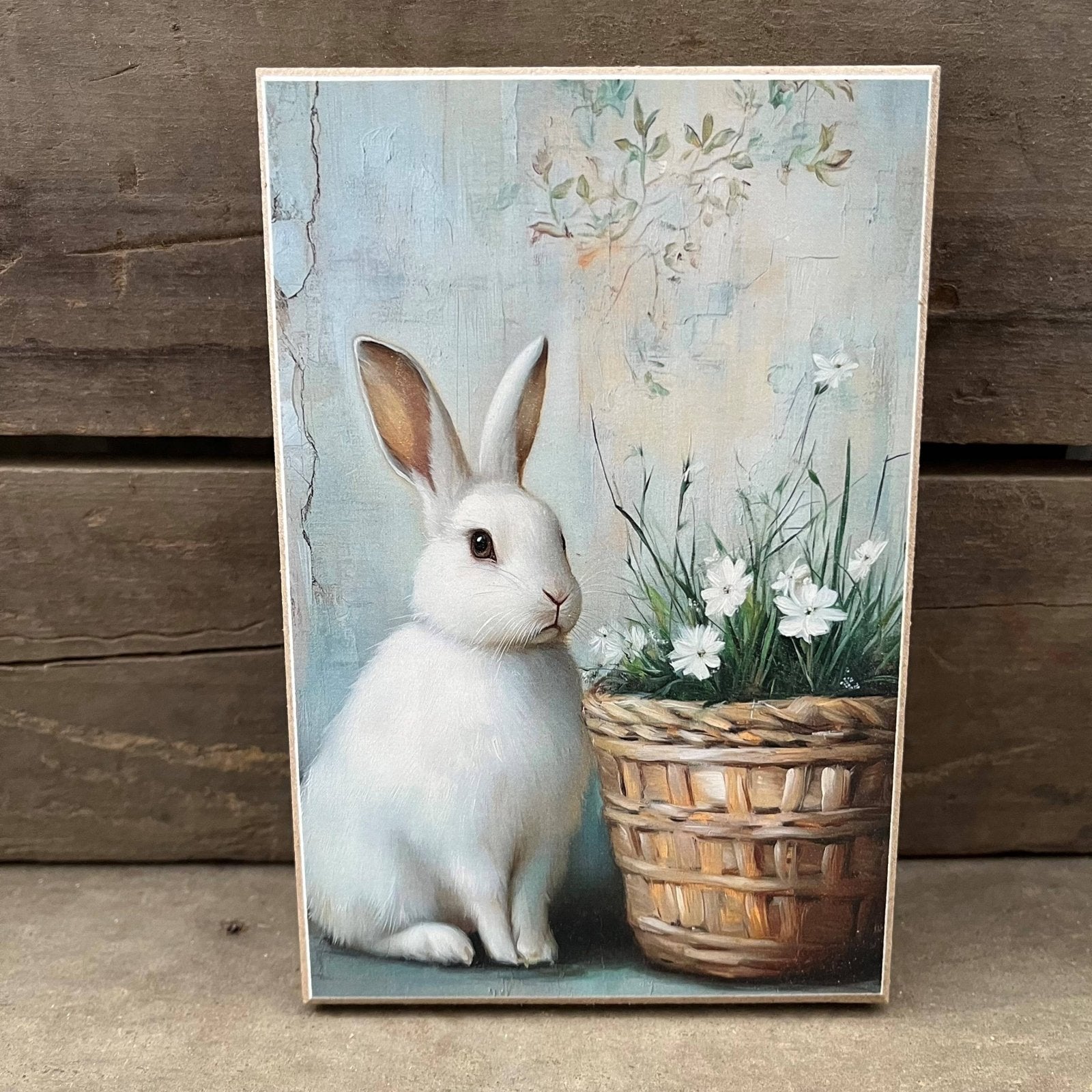 Primitive Farmhouse Vintage Bunny Basket Block Shelf Sitter - The Primitive Pineapple Collection