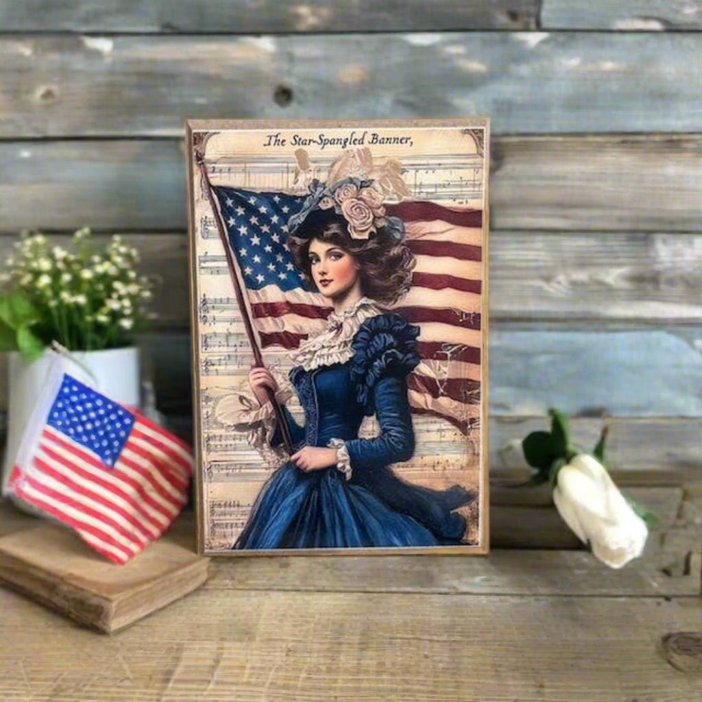 Primitive Americana Handcrafted Star Spangled Banner Block Shelf Sitter - The Primitive Pineapple Collection