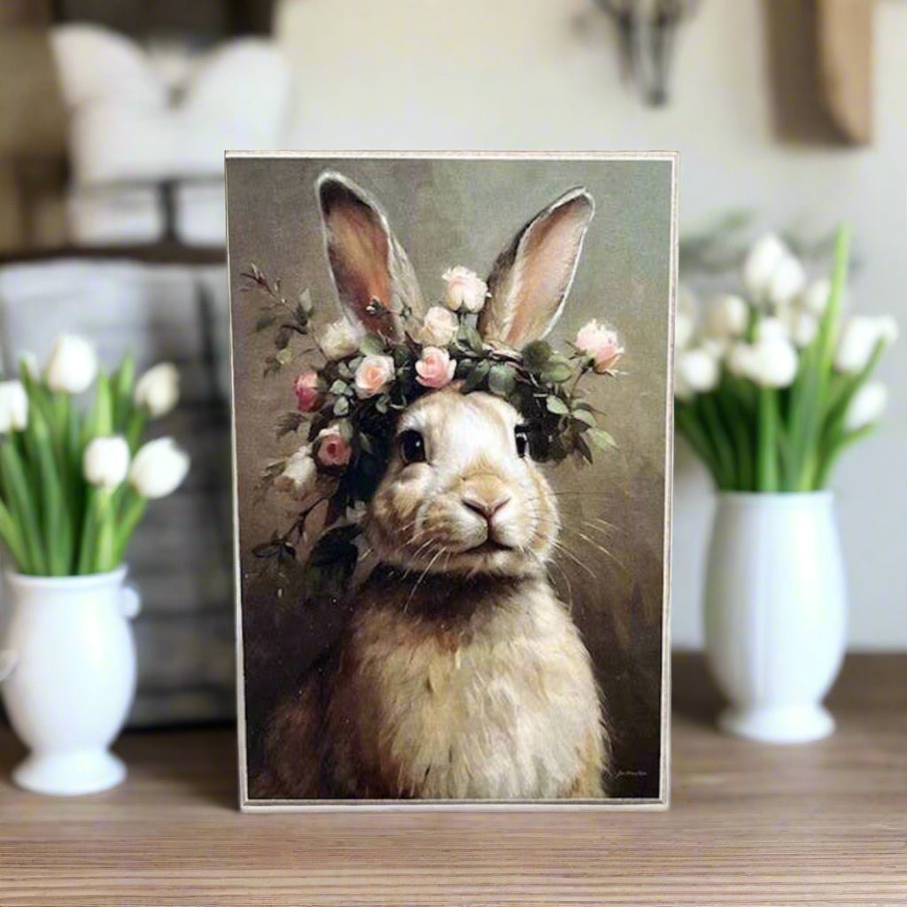 Primitive Farmhouse Vintage Crowned Bunny Block Shelf Sitter - The Primitive Pineapple Collection