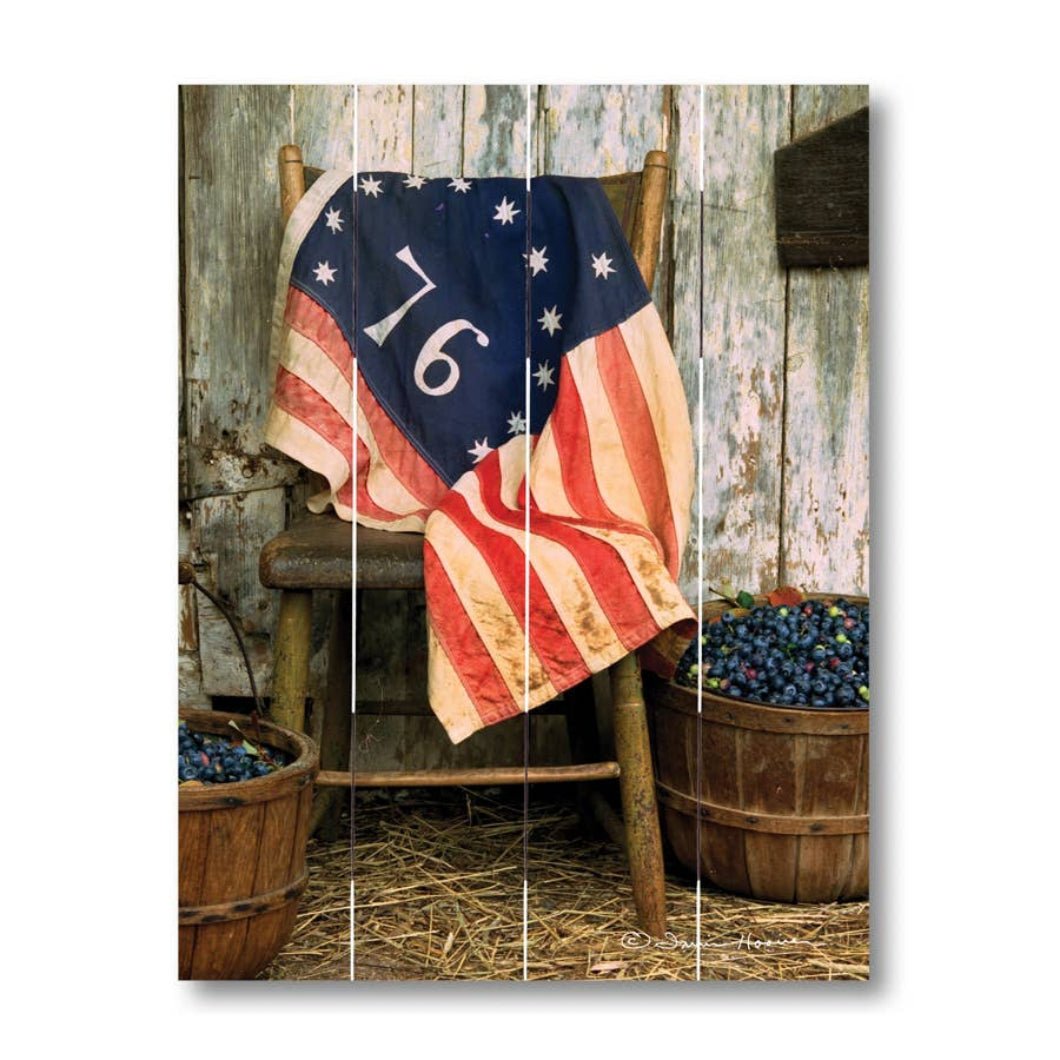 Primitive Folk Art 1776 Flag with Blueberries Rustic Pallet Art USA - The Primitive Pineapple Collection