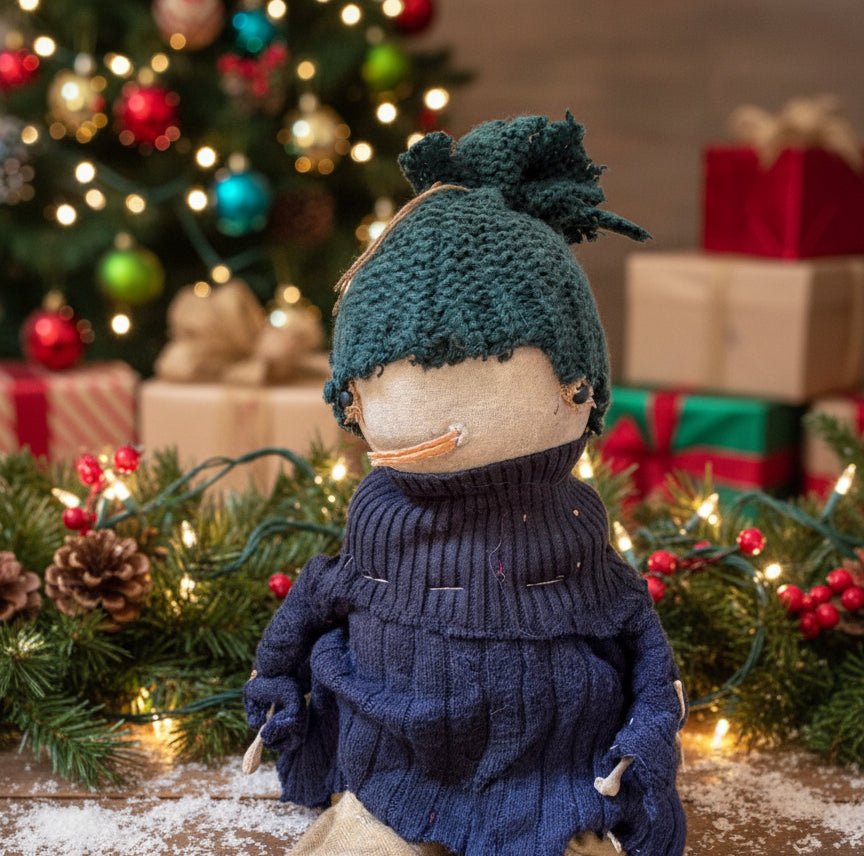 Primitive Handcrafted Billy Snowman Doll w/ Hat 12" - The Primitive Pineapple Collection