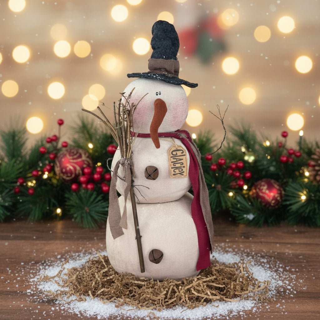 Honey and Me Christmas Glacier the Prim Snowman/ Twig Broom - The Primitive Pineapple Collection