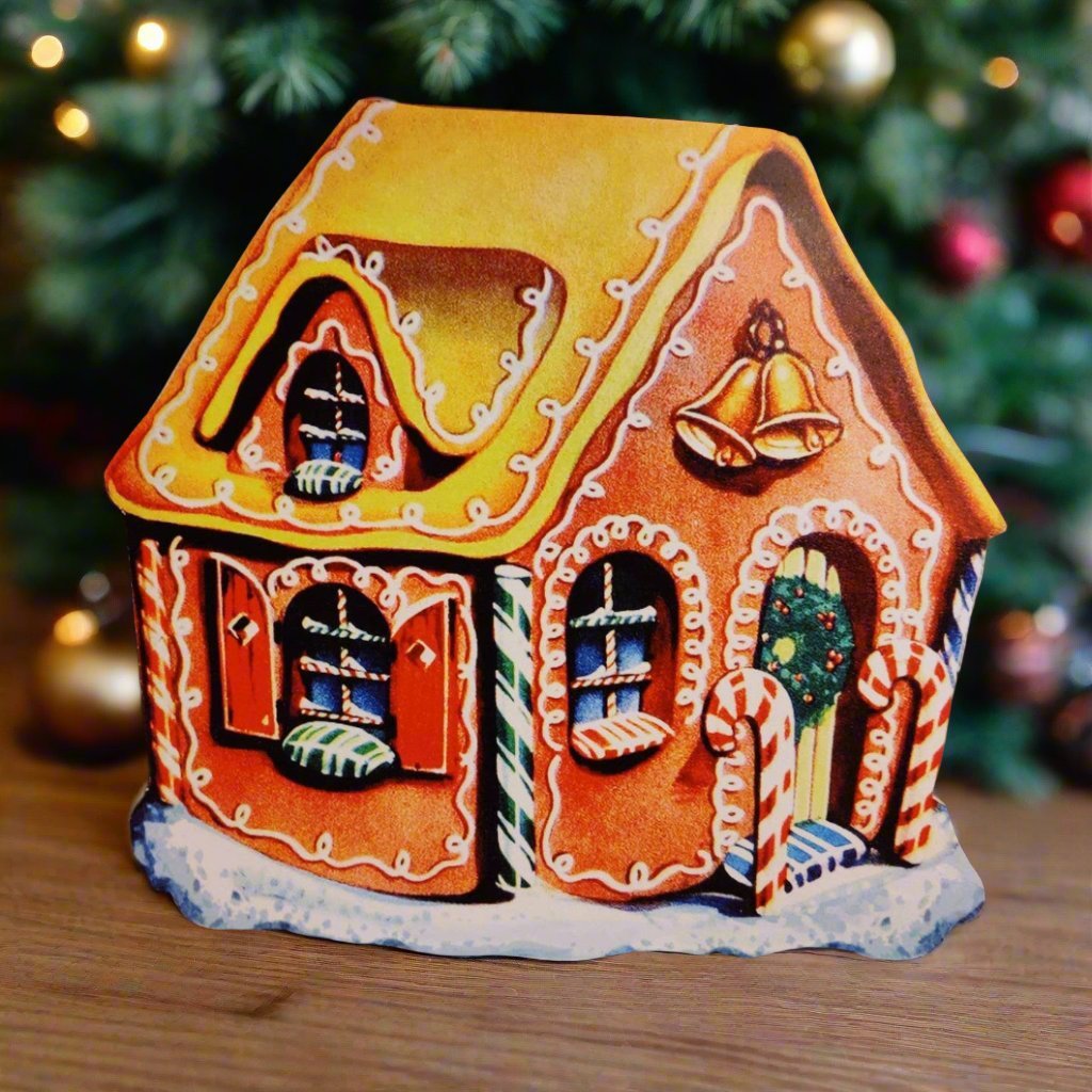Handcrafted Retro Christmas Gingerbread House Christmas Wood Cutout 8" - The Primitive Pineapple Collection