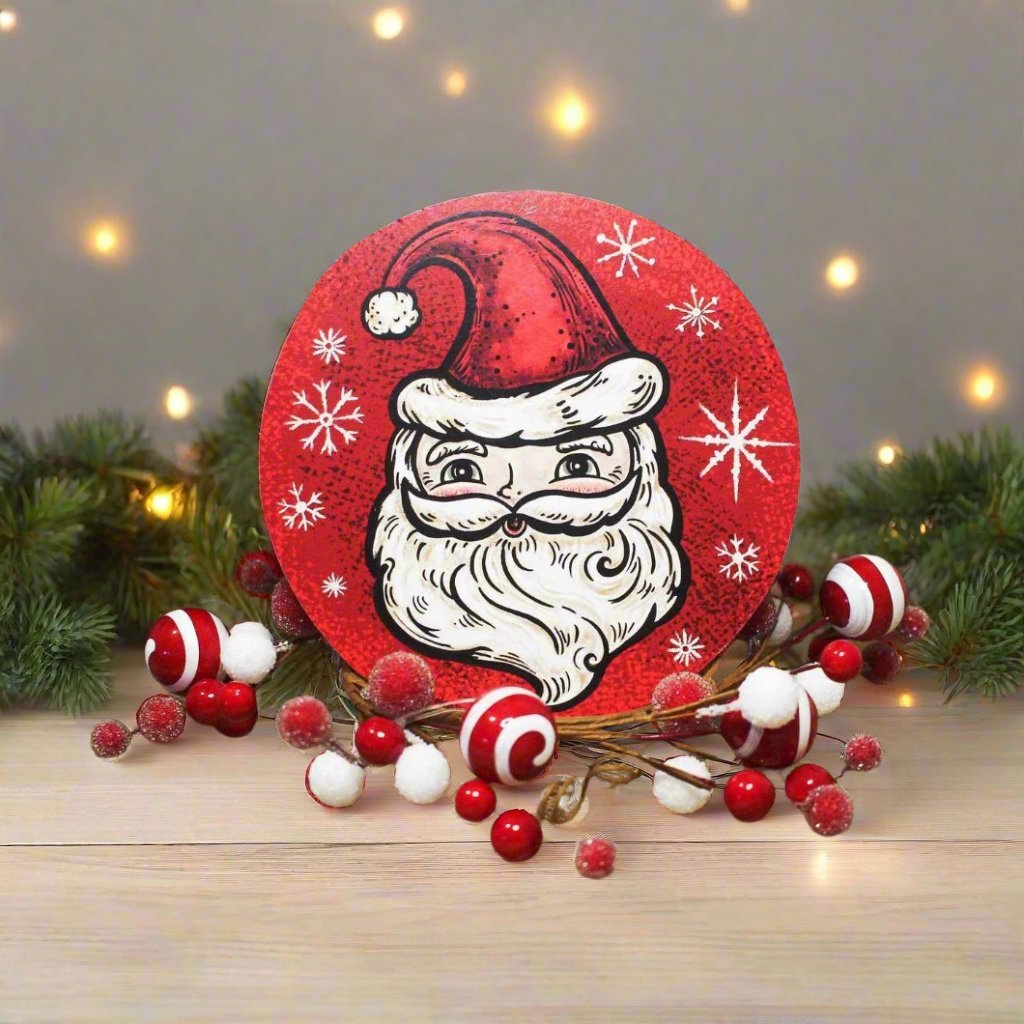 Handcrafted Johanna Parker Retro Christmas Santa Wood Cutout Out 8" - The Primitive Pineapple Collection