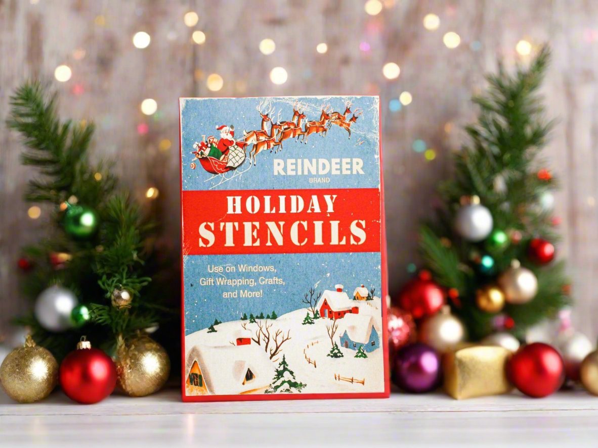 Handcrafted Retro Sparkle Christmas Reindeer Brand Holiday Stencils Wood Cutout 10" - The Primitive Pineapple Collection