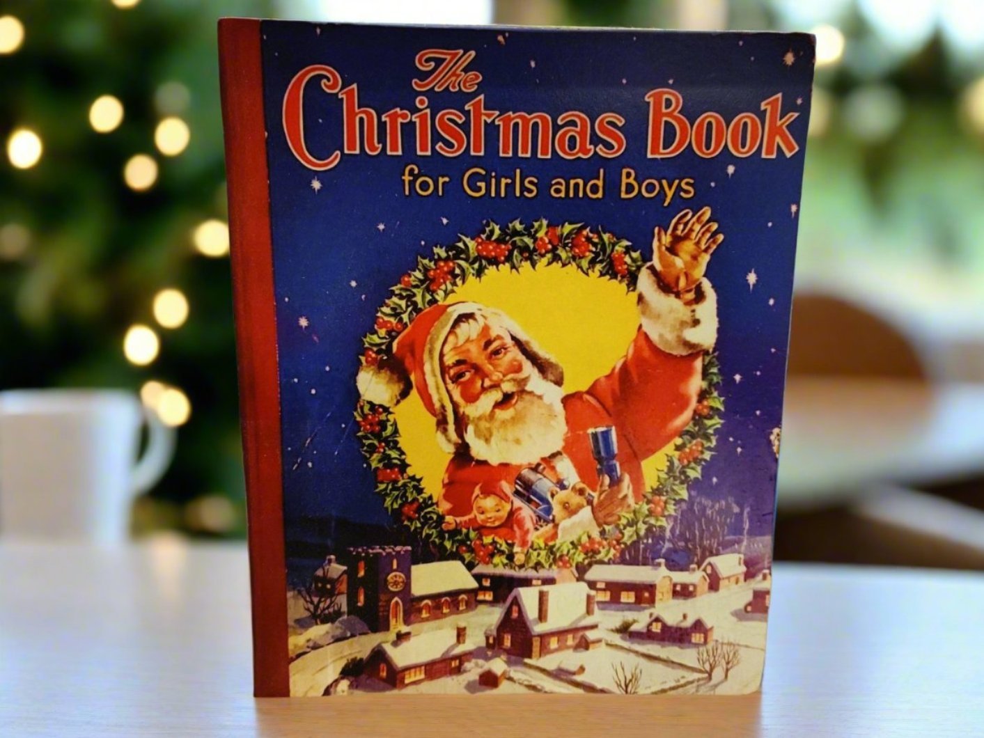 Handcrafted Retro Merry Christmas Book For Boys and Girls Cover Wood Cutout 10" - The Primitive Pineapple Collection