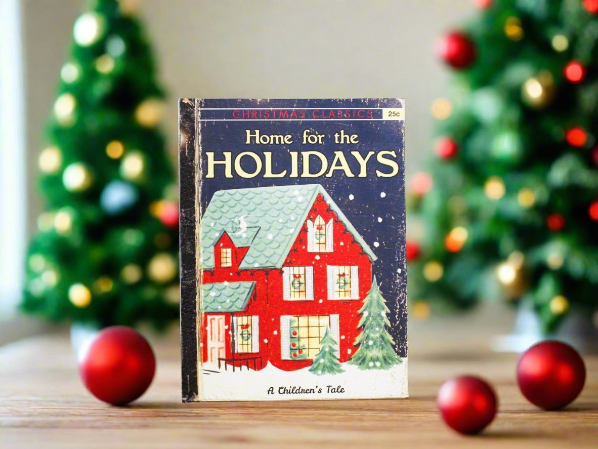 Handcrafted Retro Christmas Book Home for the Holidays Cover Wood Cutout 10" - The Primitive Pineapple Collection