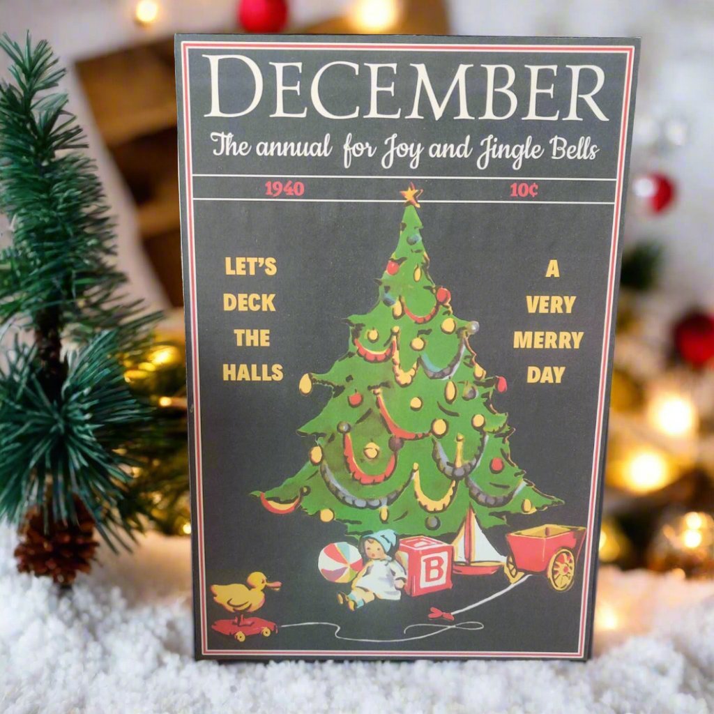 Handcrafted Retro December Annual Christmas Tree Wood Cutout 11" - The Primitive Pineapple Collection