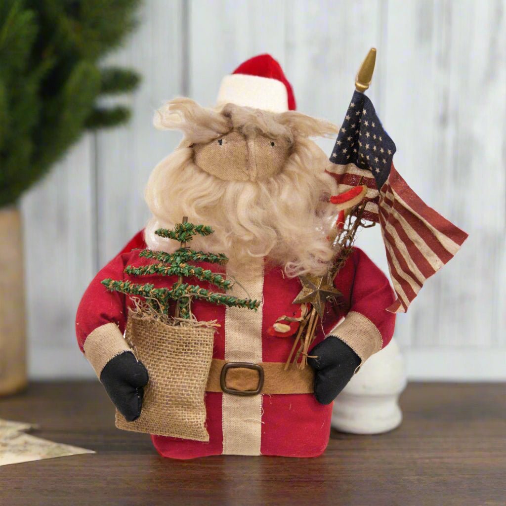 Christmas Farmhouse Patriotic Santa Doll with Flag - The Primitive Pineapple Collection