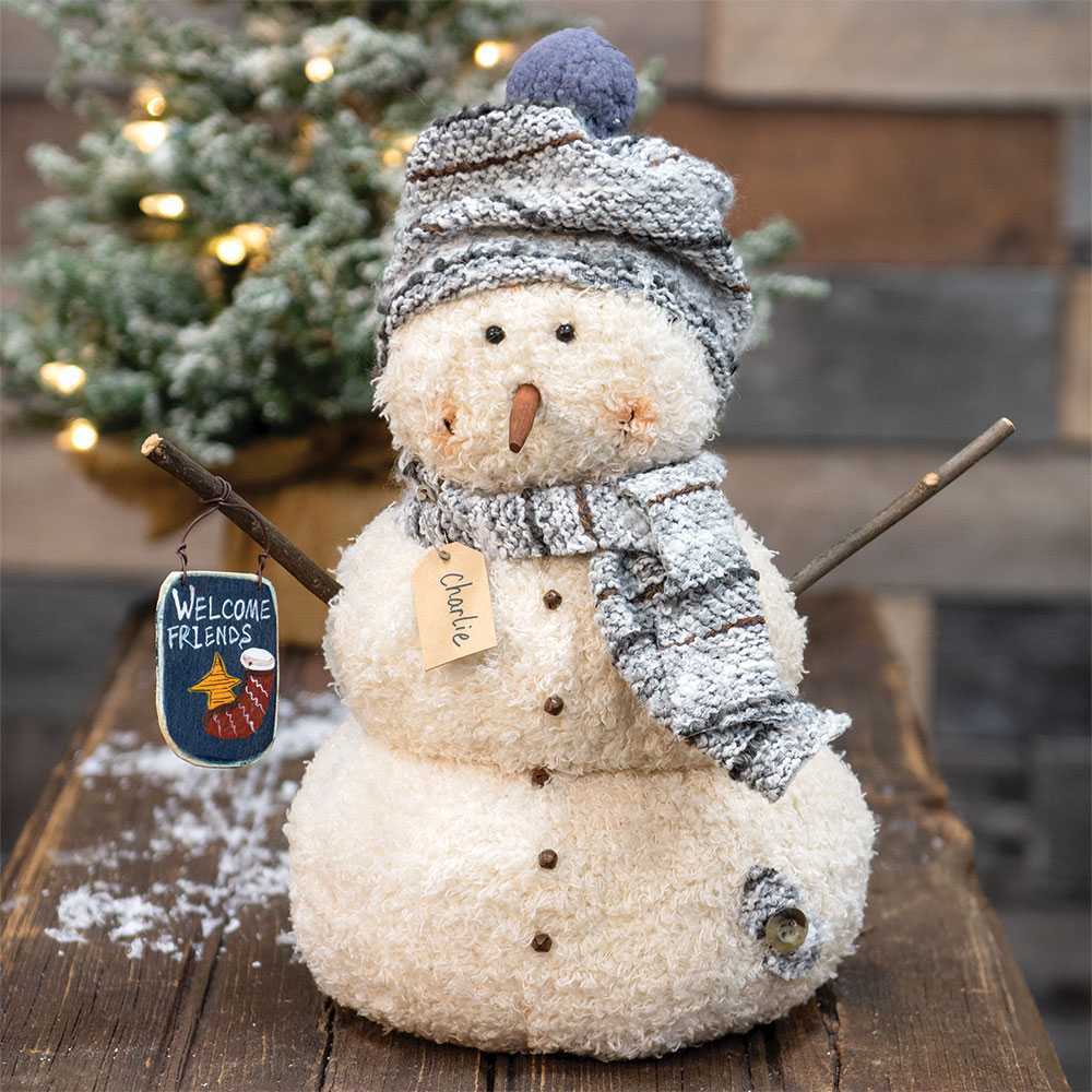 Primitive Christmas Charlie Chenille Snowman Doll 10.5" - The Primitive Pineapple Collection