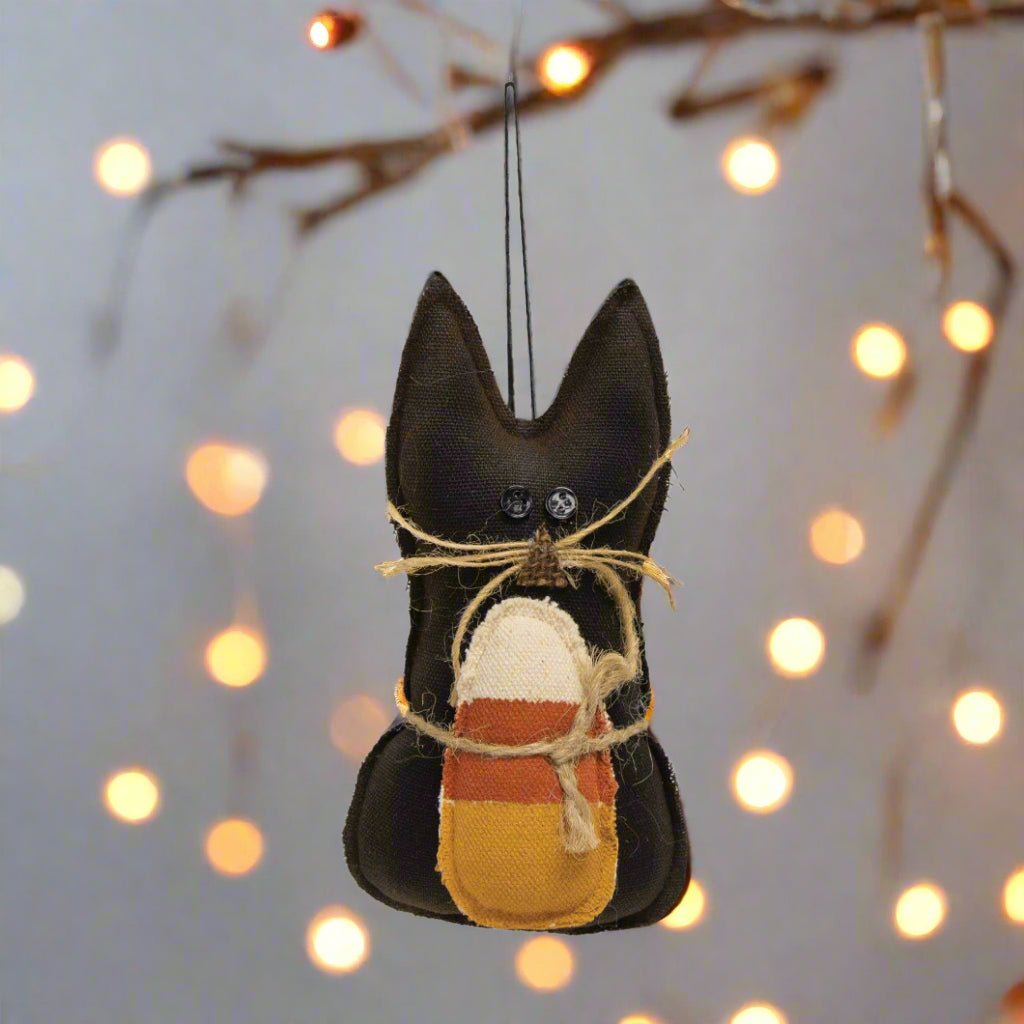Primitive Halloween Cat with Candy Corn Ornament 6" - The Primitive Pineapple Collection