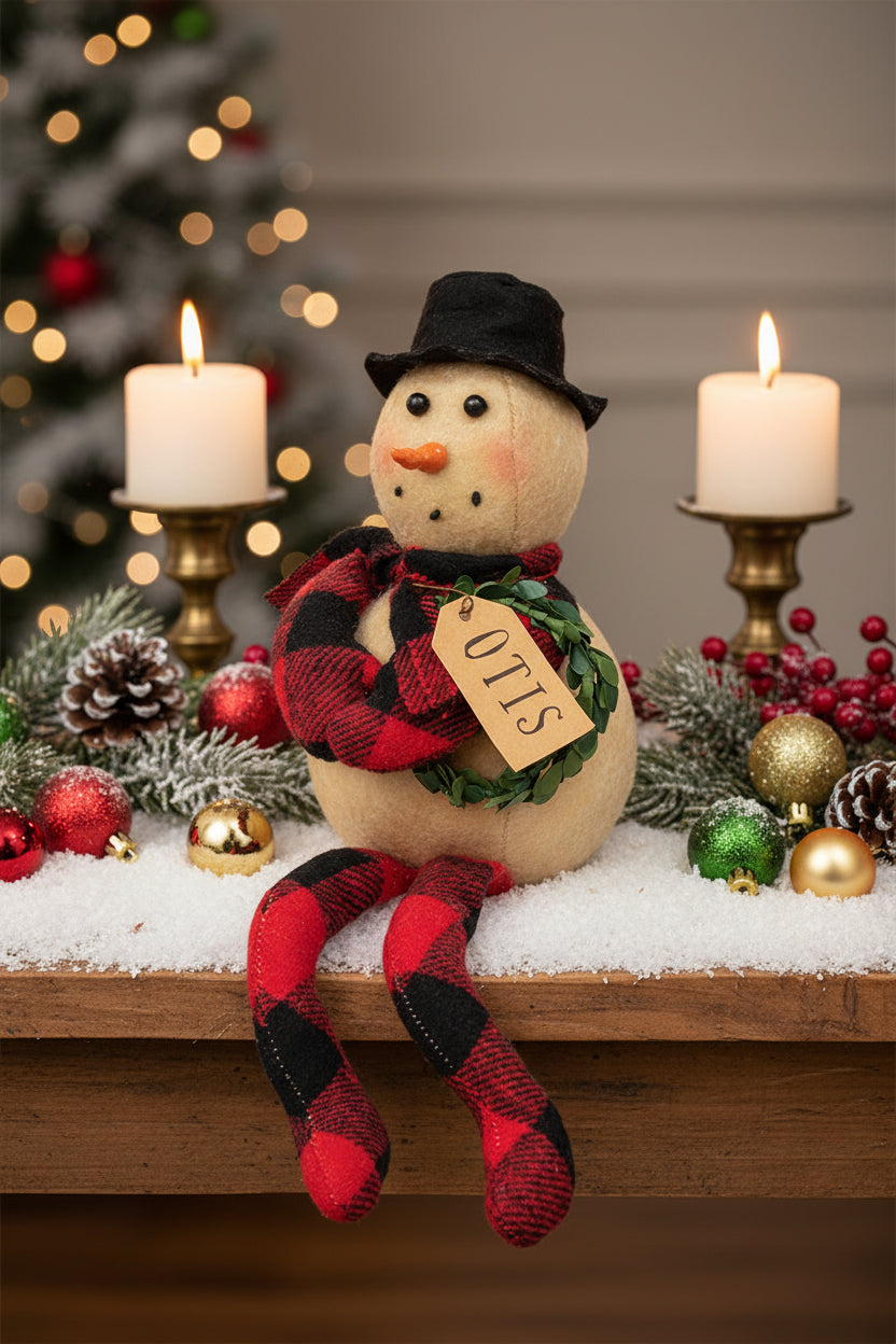 Primitive Christmas Otis Snowman Doll 10" - The Primitive Pineapple Collection