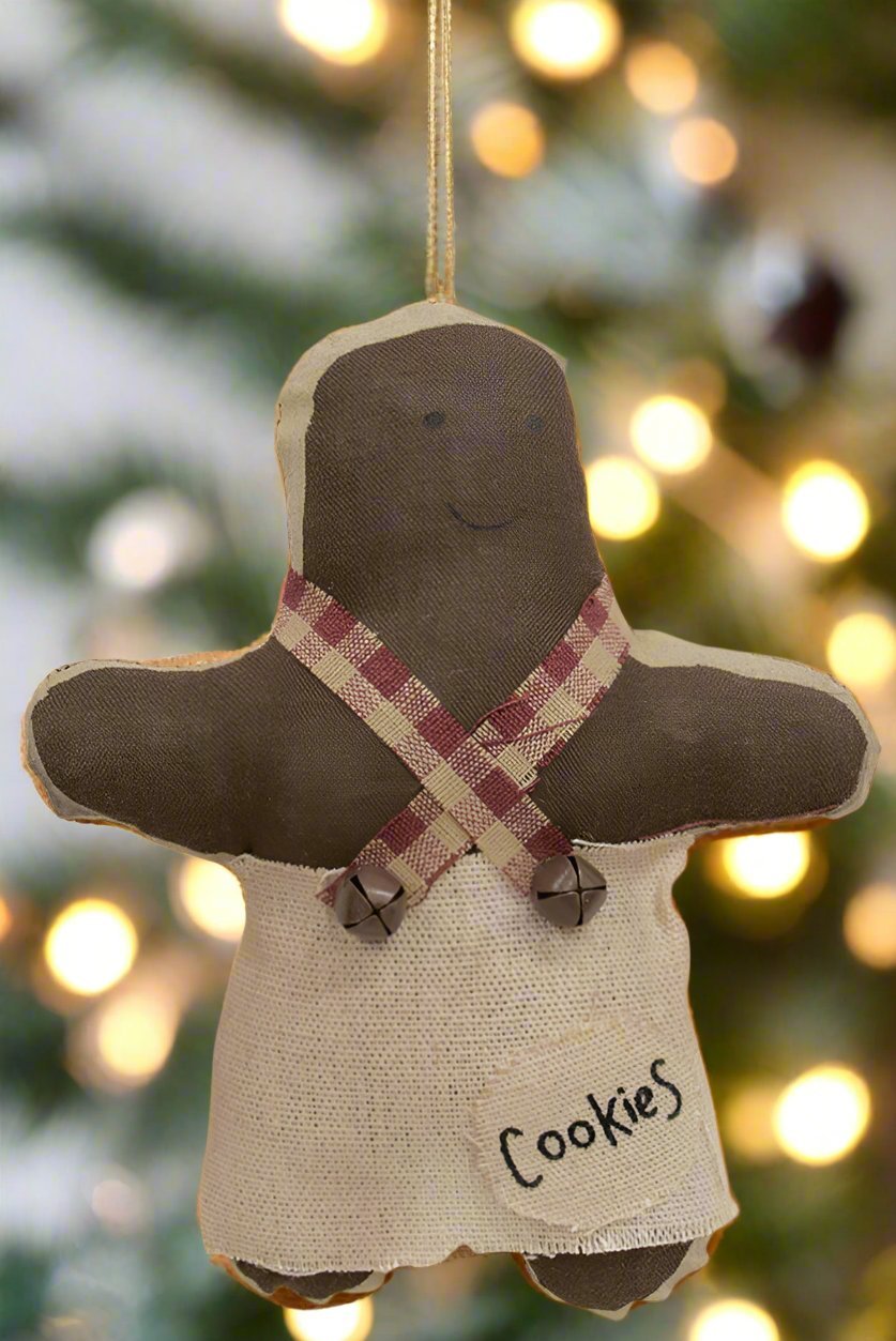 Christmas Primitive 5.5" Fabric Gingerbread Cookie Girl Ornament - The Primitive Pineapple Collection