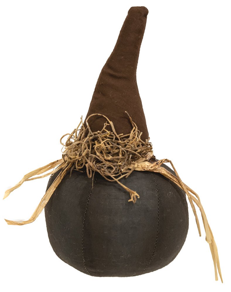 Halloween Fall Primitive Black Pumpkin w/ Witch Hat 7" - The Primitive Pineapple Collection
