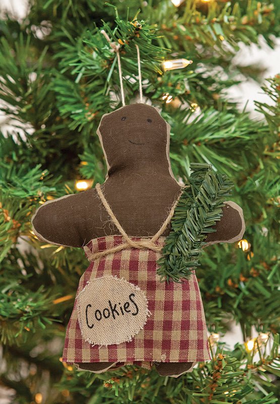 Christmas Primitive 6.5" Fabric Gingerbread Girl w/ Greens Ornament 6.5" - The Primitive Pineapple Collection