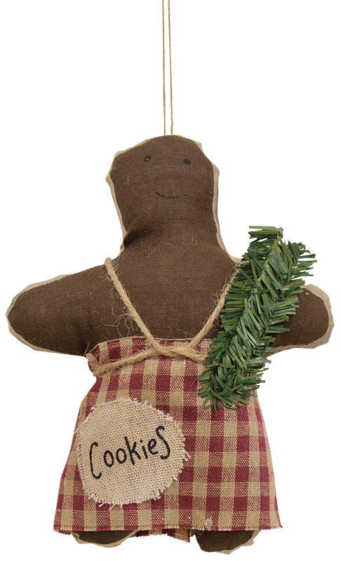 Christmas Primitive 6.5&quot; Fabric Gingerbread Girl w/ Greens Ornament 6.5&quot;