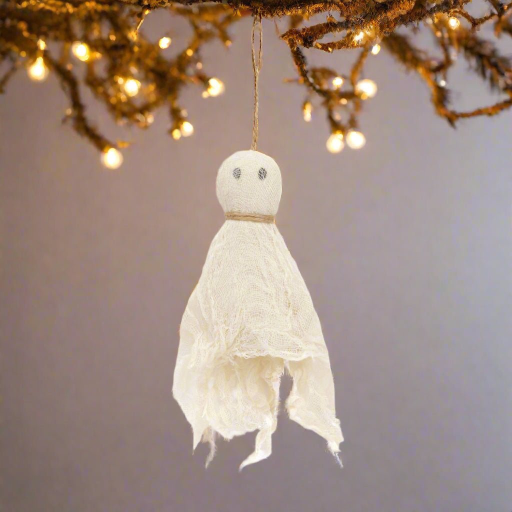 Primitive Halloween Spooky Ghost Fabric Ornament 7.5" - The Primitive Pineapple Collection