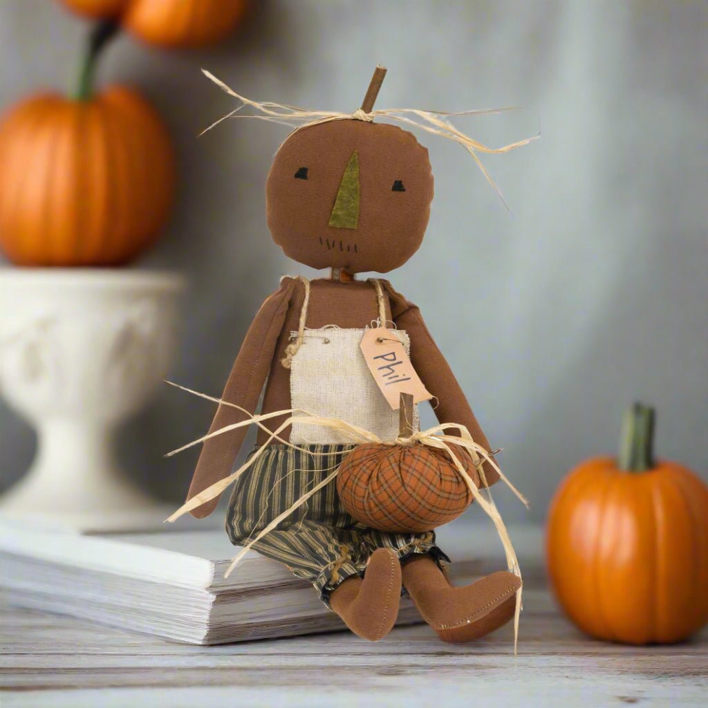 Primitive Farmhouse Halloween Phil Pumpkin Doll 24" - The Primitive Pineapple Collection