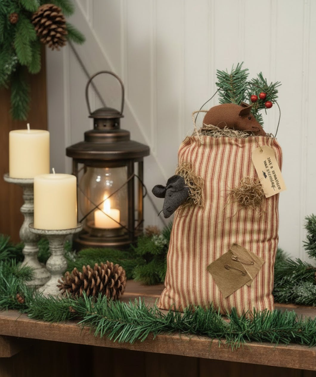 Primitive Christmas Not A Creature Was Stirring Mouse Goodie Bag 12" - The Primitive Pineapple Collection