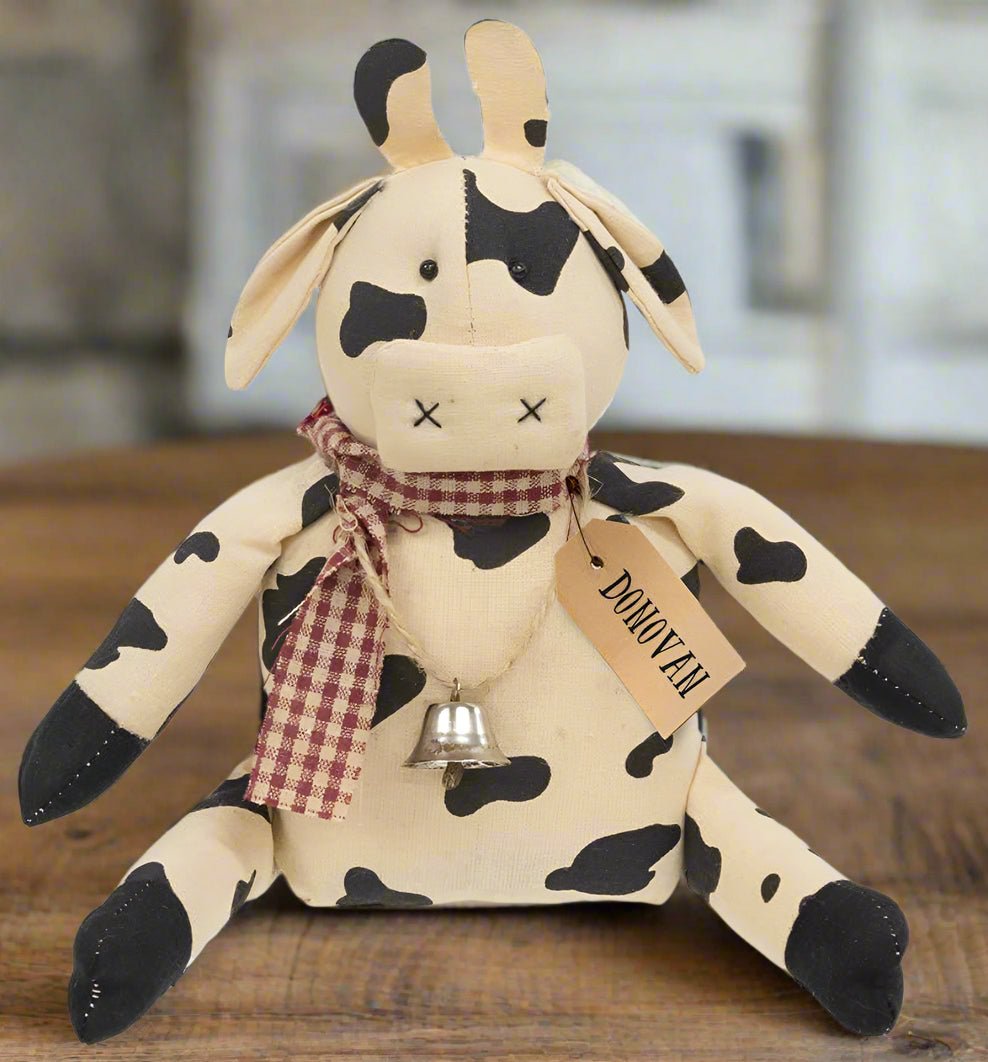 Primitive Farmhouse Donovan Cow With Bell Doll - The Primitive Pineapple Collection