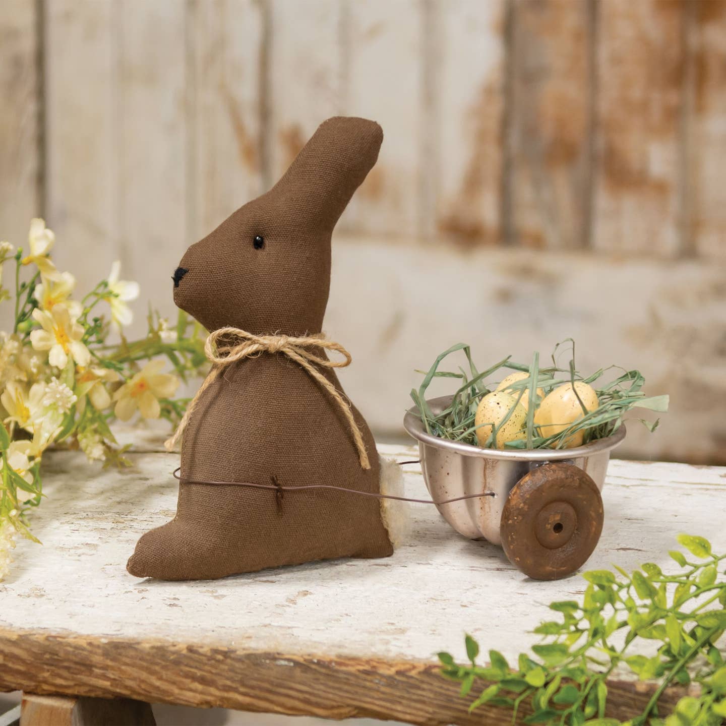Primitive Easter Spring Stuffed Bunny with Easter Egg Cart - The Primitive Pineapple Collection