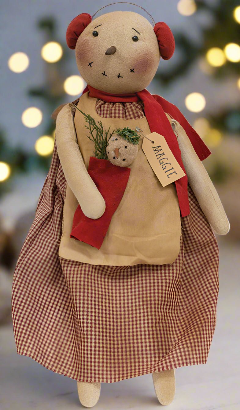 Primitive Christmas 20" Maggie Snowgirl with Earmuffs Doll - The Primitive Pineapple Collection