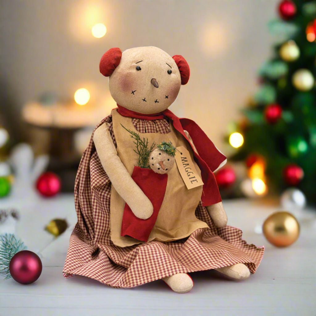 Primitive Christmas 20" Maggie Snowgirl with Earmuffs Doll - The Primitive Pineapple Collection