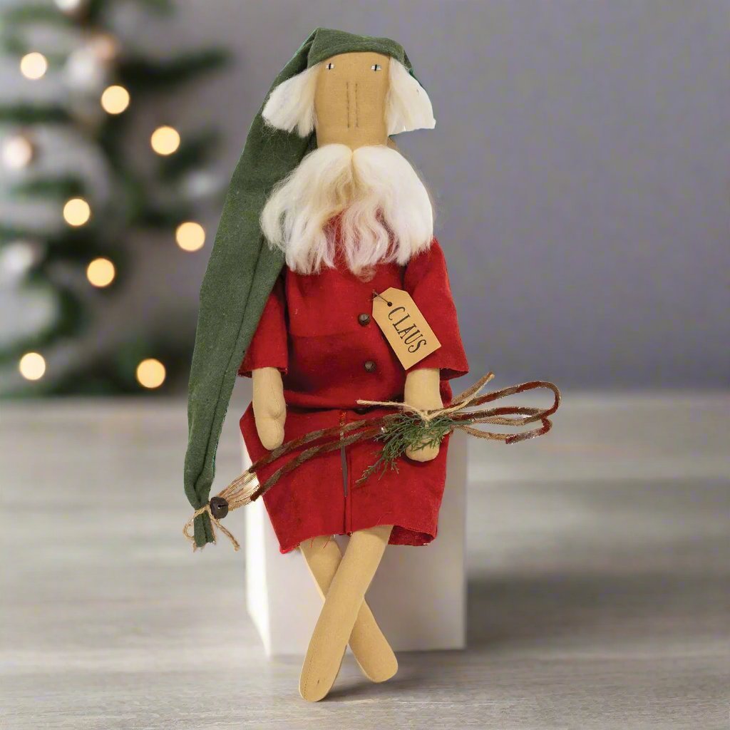 Primitive Christmas Rustic Winter Nap Santa Doll W/ Candy Canes 24" - The Primitive Pineapple Collection
